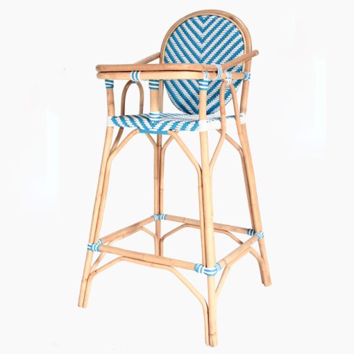 Blue Rattan Baby High Chair - Perspective View